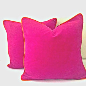 Hot Pink Velvet Pillow Cover, Velvet Cushion Cover with Orange Piping