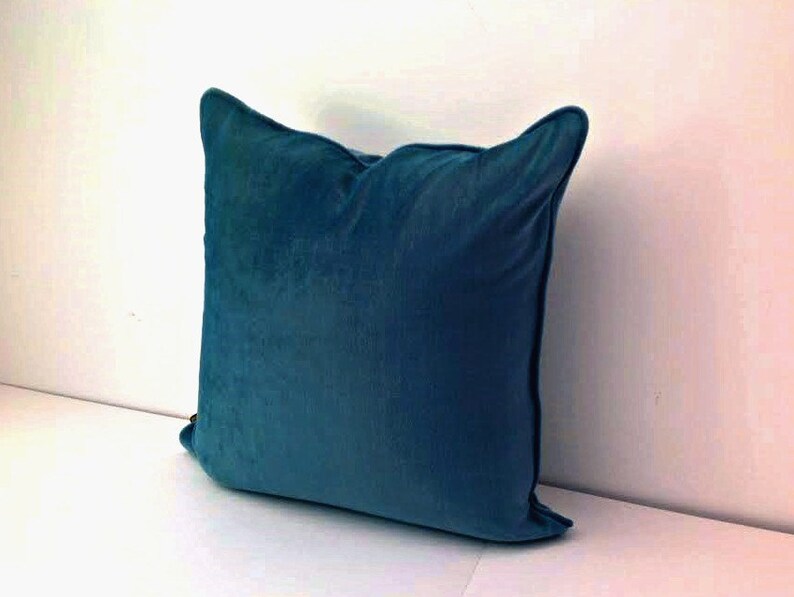 Petrol Blue Velvet Throw Pillow Cover Peacock Grey Blue Etsy