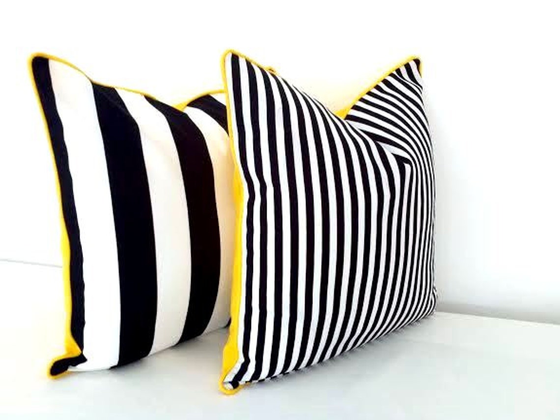 Black and White Striped Throw Pillow Cover Thin Black and Etsy
