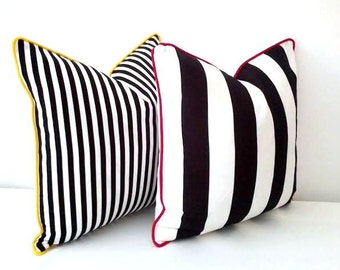 Striped Black and White Throw Pillow Cover, Wide Black and White Stripes With White Back, Beach Cushion Design