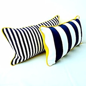 Nautical Stripes Blue and White Throw Pillow, Cushion Beach Style Design, Free Shipping