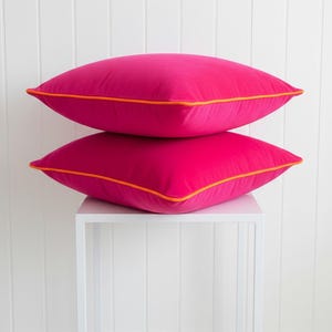 Hot Fuchsia Velvet Pillow Cover, Orange Piping