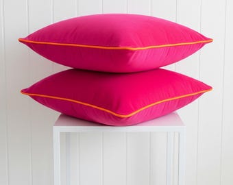 Hot Fuchsia Velvet Pillow Cover, Orange Piping