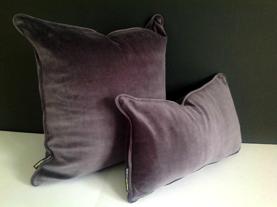 Grey Velvet Lumbar Throw Pillow Cover Grey Cushion Cover Etsy