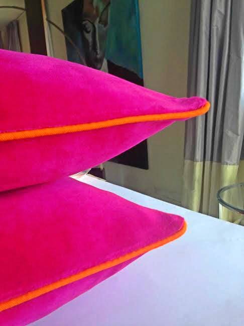 Fuchsia Velvet Pillow Cover Velvet Cushion Cover With Orange Piping