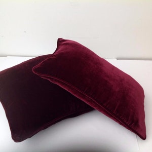 Burgundy Velvet Pillow Cover, Burgundy Velvet Cushion with Burgundy Piping