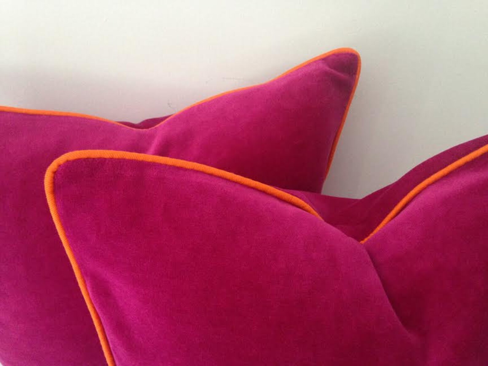 Fuchsia Velvet Pillow Cover Velvet Cushion Cover With Orange Etsy