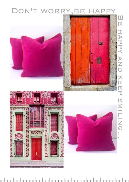 Fuchsia Velvet Pillow Cover Velvet Cushion Cover With Orange - Etsy