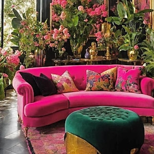 Hot Pink Velvet Fabric for Home Decor (Fabric Only, Not the Sofa),  Bold Fluo Fuchsia Velvet Upholstery