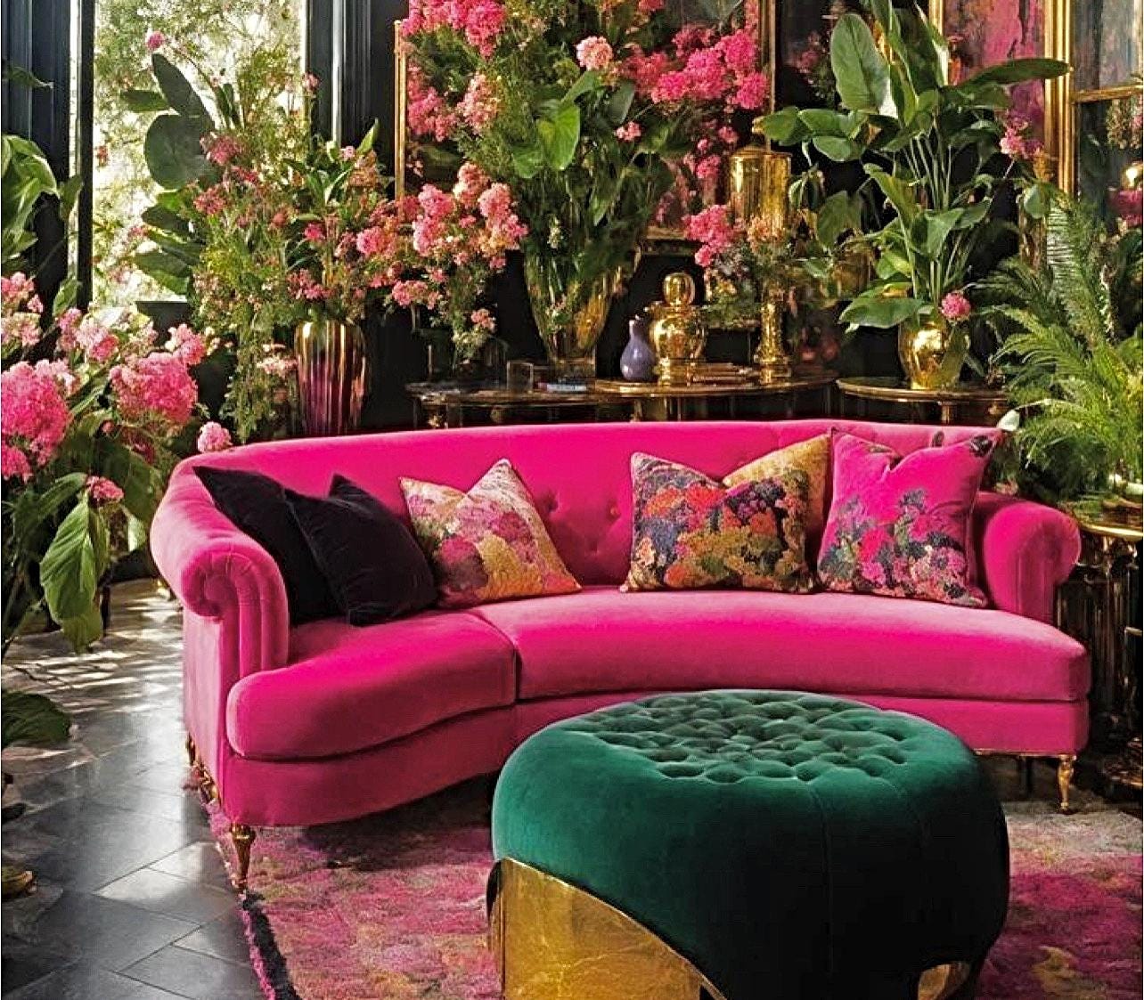 Hot Pink Velvet Fabric for Home Decor (Fabric Only, Not the Sofa),  Bold Fluo Fuchsia Velvet Upholstery