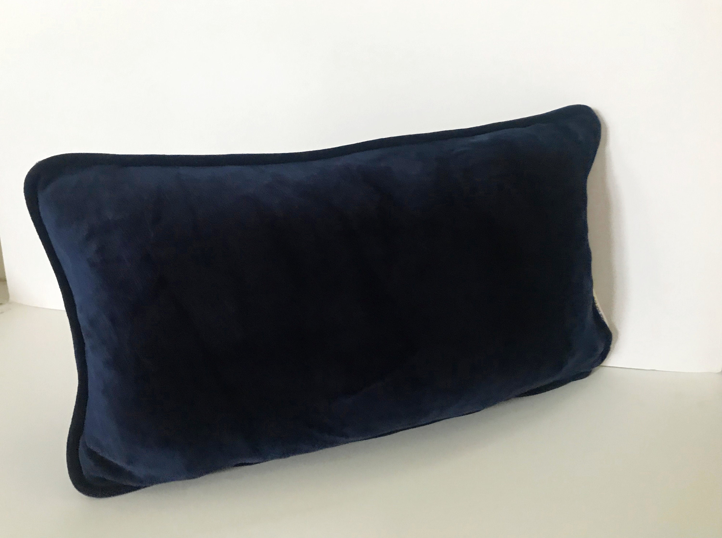 Navy Blue Lumbar Velvet Pillow Cover Dark Blue Soft Velvet Etsy