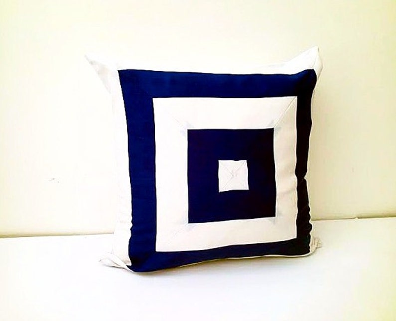 Navy Blue and White Throw Pillow Cover Square Design Cushion Etsy