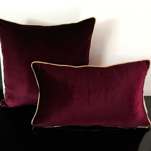 Burgundy With Gold Pillow Cover, Lumbar Throw Pillow Cover With Gold Piping