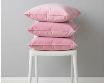 Baby Pink Velvet Pillow Cover, Piped Edge Cushion