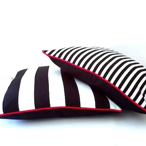 Black and White Striped Throw Pillow Cover, Narrow Black and White Stripes With Black Back, Free Shipping