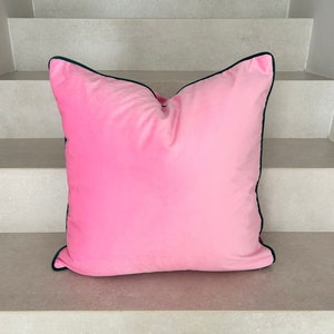 Baby Candy Pink Velvet Pillow Cover With Emerald Green Piping,  Velvet Cushion Cover