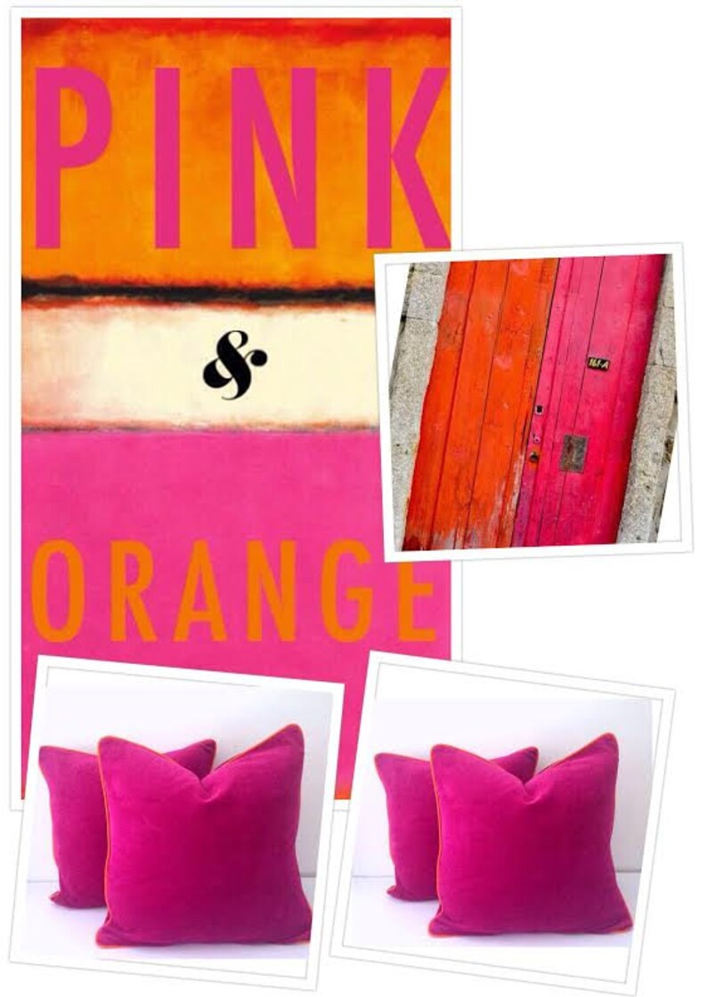 Fuchsia Velvet Pillow Cover Velvet Cushion Cover With Orange Etsy