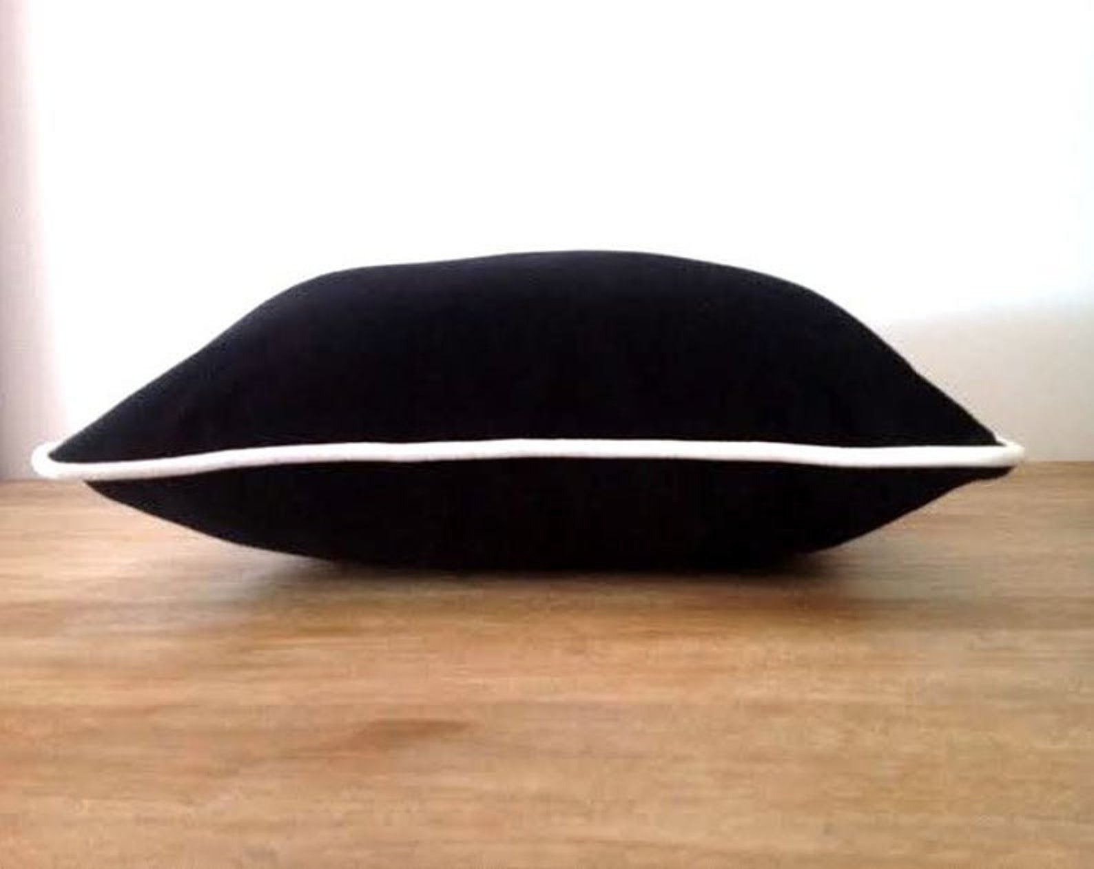 Black Velvet Throw Pillow Cover With White Piping Etsy
