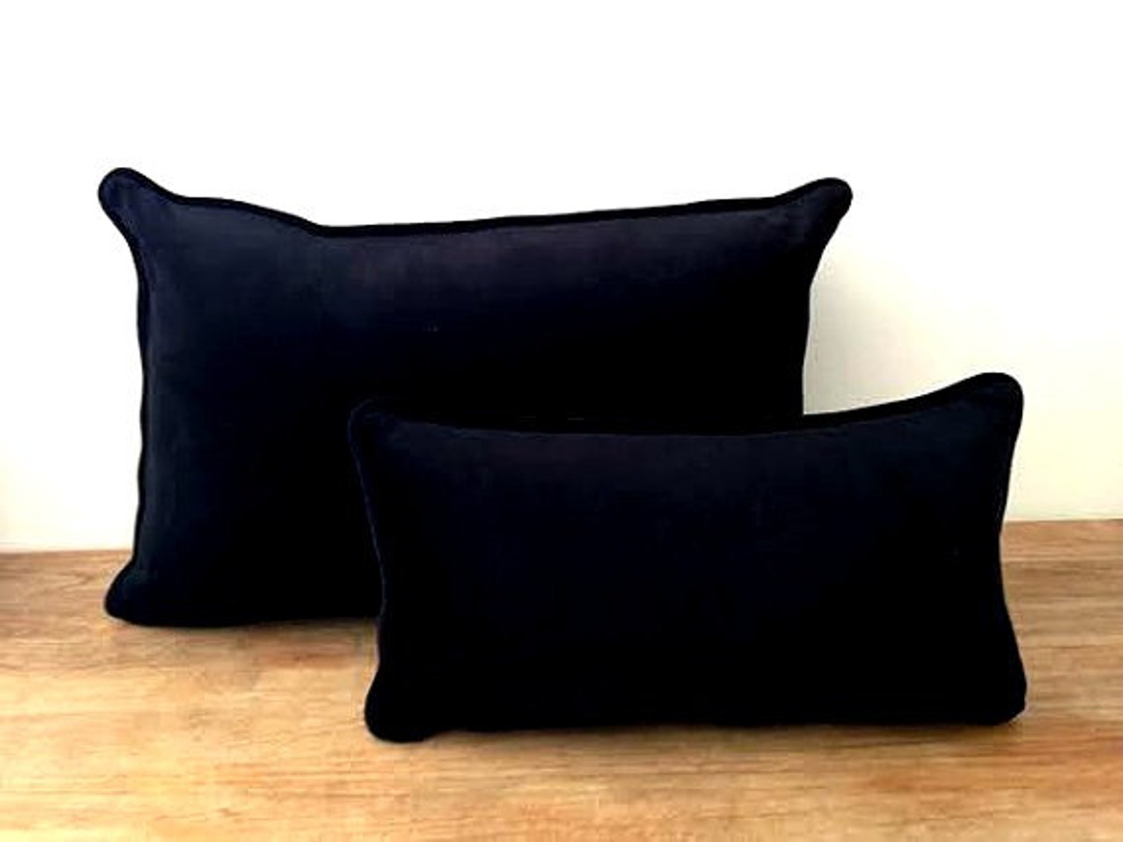 Black Velvet Throw Pillow Cover With White Piping Etsy