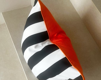 Black and White Striped Pillow Cover: Orange Piping Cushion
