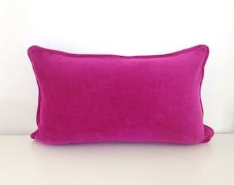 Fuchsia Velvet Throw Pillow Cover, Lumbar Pink Cushion