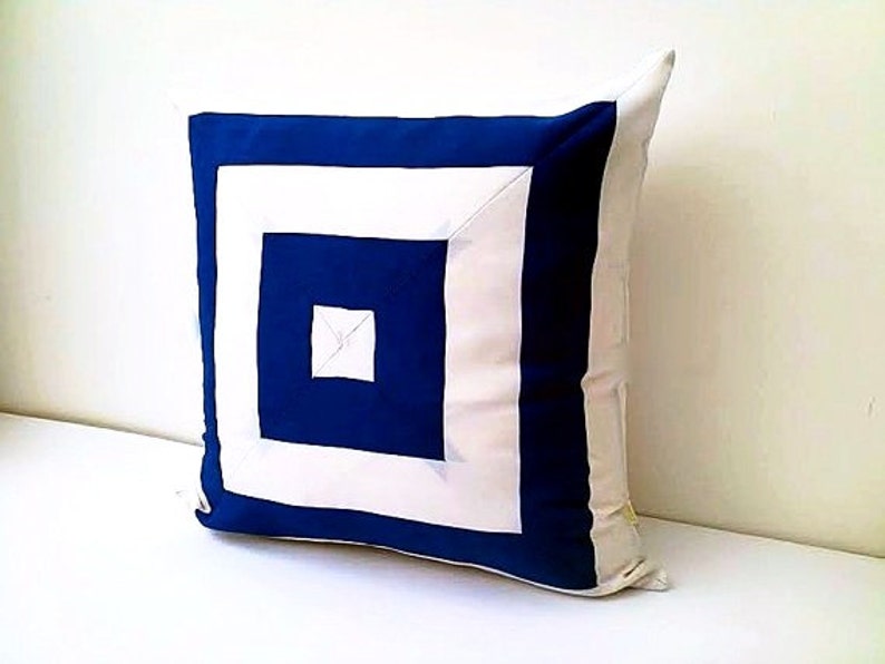 Navy Blue and White Throw Pillow Cover Square Design Cushion Etsy