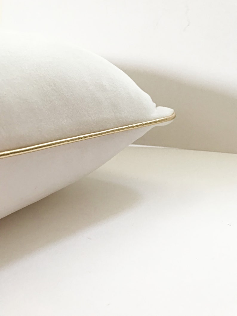 White And Gold Velvet Pillow Cover, Plush White Velvet Cushion image 2