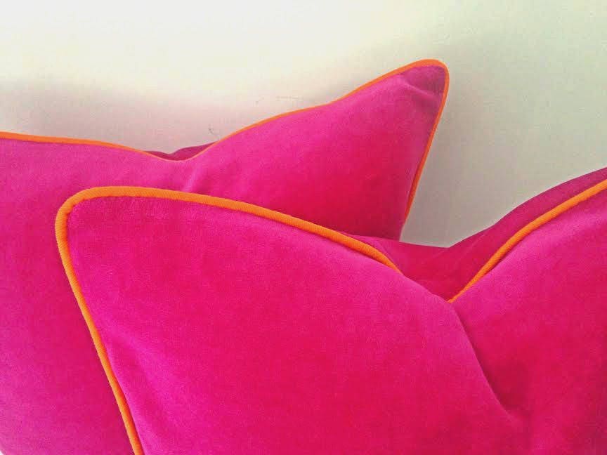 Fuchsia Velvet Pillow Cover Velvet Cushion Cover With Orange Piping