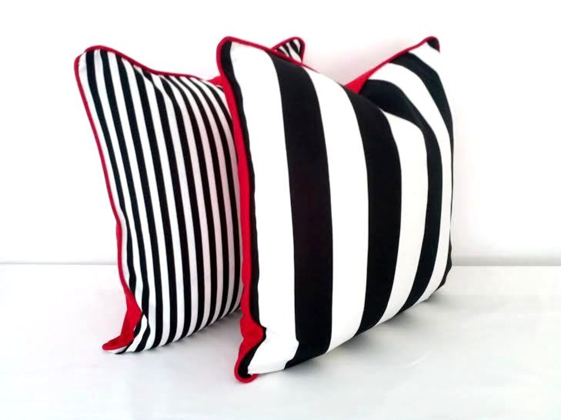 Black and White Striped Throw Pillow Cover Wide Black and Etsy