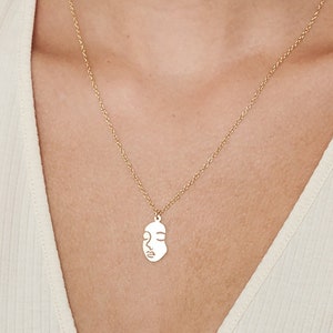 Gold Necklace, Feminist Necklace, Picasso Face Necklace, Gold Face Necklace, Abstract Gold Necklace, Everyday Necklace, Necklaces for Women
