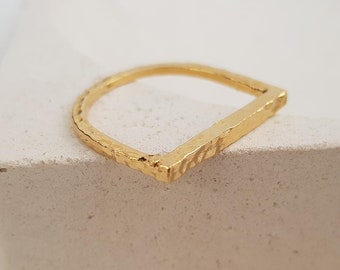 Gold Bar Ring, Womens Gift, Dainty Gold Ring, Square Ring, Minimalist Ring, Hammered Ring, Boho Ring, Simple Gold Ring, Geometric Ring