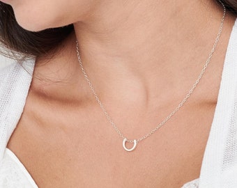 Sterling Silver Horseshoe Necklace, Minimalist Necklace, Silver Pendant Necklaces For Women, Girlfriend Gift, Dainty Silver Necklace