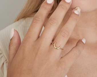 Adjustable 14K Gold Filled Moon Ring, Dainty Stacking Ring