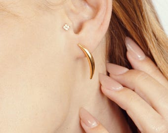 Gold Crescent Moon Stud Earrings: Stainless Steel Dainty Minimalist Pair