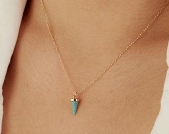 Turquoise edelsteen ketting, drop ketting, cadeau voor zus, goud gevulde ketting met turquoise hanger, geboortesteen ketting, Boho Chic