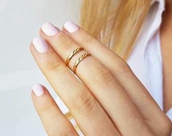 Gold filled Stacking Ring - Gold knuckle ring, Gold shiny bands, 2 stack midi rings, Unique gift, Gold jewelry, Accessories, Gifts under 25