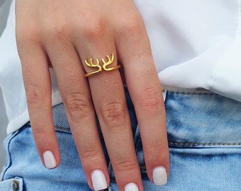 Gold antler ring, Pinky ring, Thumb ring, Gold dainty rings, Animal rings, Statement ring, Open ring, Gold jewelry, Gold accessories