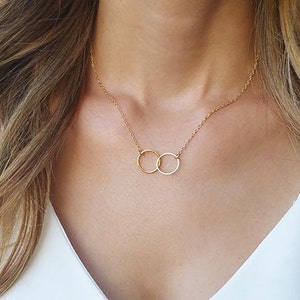 Gold Infinity Necklace, Best Friend Necklace, Interlocking Circle Necklace, Eternity Necklace, Anniversary Gift, Valentines Gift