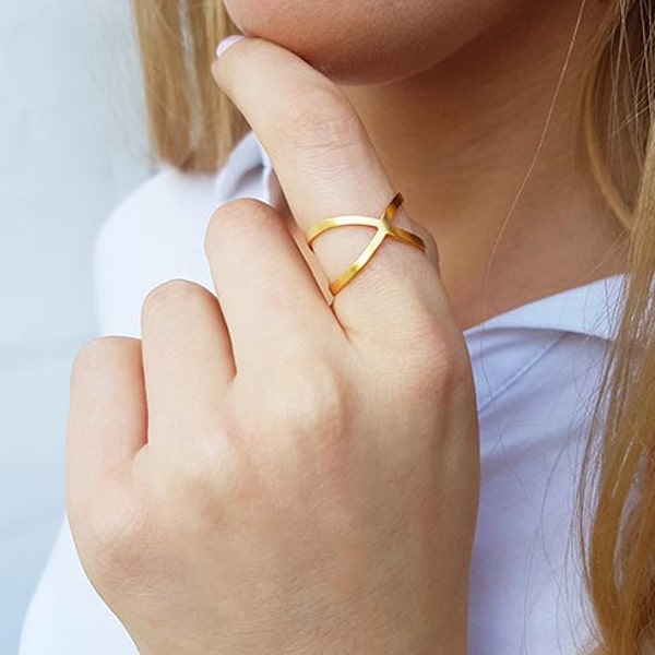 Gold Infinity Ring, Criss Cross Ring, Dainty X Ring, Modern Open Ring, Minimalist Ring, Adjustable Ring, Bff Gifts, Ring for Girls