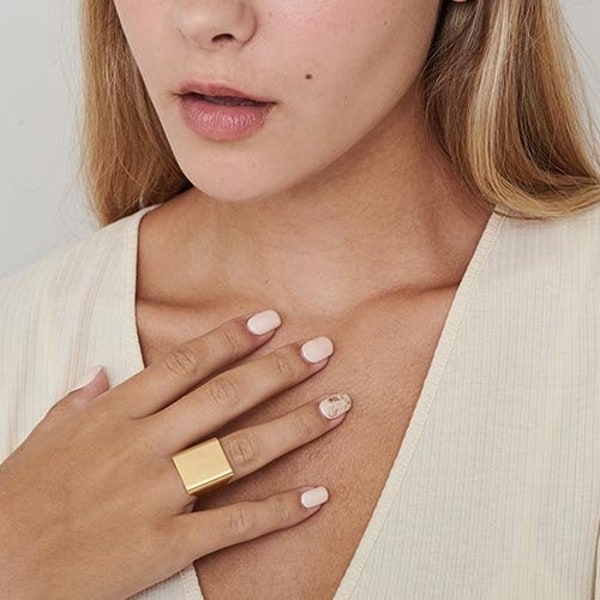 Square Gold Ring, Wide Band Ring, Gold Ring,  Adjustable Ring, Simple Big Gold Ring, Statement Ring, Gold Accessories, Gold Jewelry