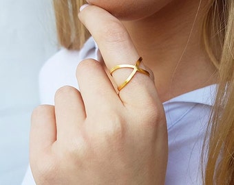 Gold Infinity Ring, Criss Cross Ring, Dainty X Ring, Modern Open Ring, Minimalist Ring, Adjustable Ring, Bff Gifts, Ring for Girls
