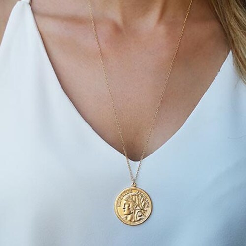 Gold Long Necklace Big Coin Necklace 