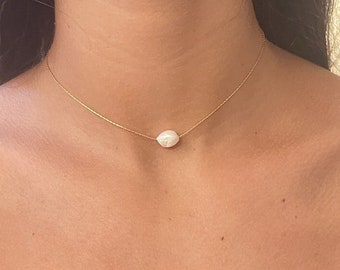 One Pearl Necklace, Gold Pearl Necklace, Natural Freshwater White Pearl on a Gold Necklace, Minimalist Single Pearl Necklace for Summer