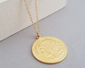 Coin Necklace, Gold Pendant Necklace, Medallion Necklace for Women, Layered Necklace, Long Gold Necklace, Handmade Gift