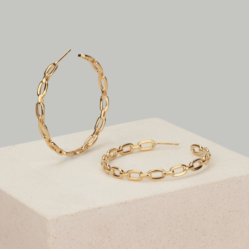 Large Hoop Earrings, Statement Earrings Lightweight, 45mm Chain Hoop Earrings, Link Hoop Earrings, Gold Filled Earrings image 2