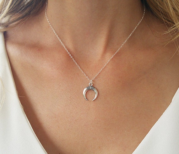 Silver Horn Necklace Double - Tusk Charm Pendant Necklace