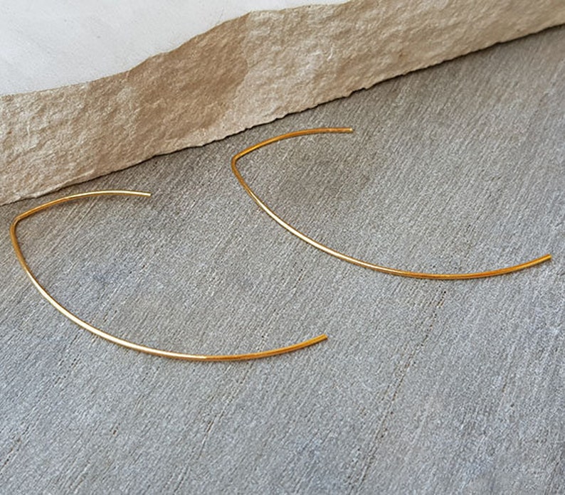 Gold Arc Ear Threaders, Open Hoop Earrings, Threader Earrings, Minimal 14K Gold Filled Hoop Earrings, Earrings For Women, Thin Open Hoops image 6