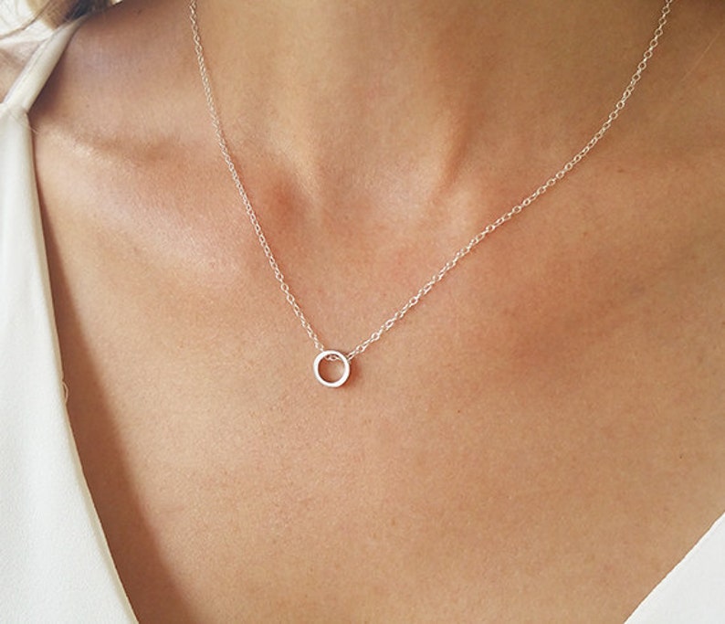 Silver Charm Necklace Tiny Circle Necklace Circle Pendant Etsy Israel