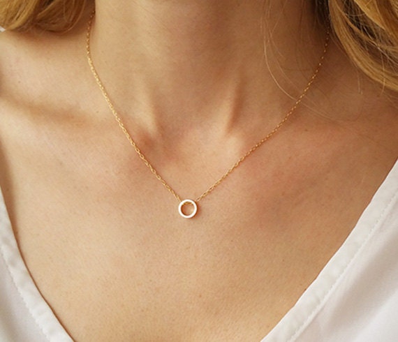 Silver Charm Necklace, Tiny Circle Necklace, Circle Pendant