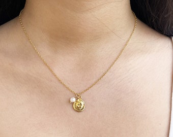 Gold Flower Necklace: Dainty Pearl Charm Pendant